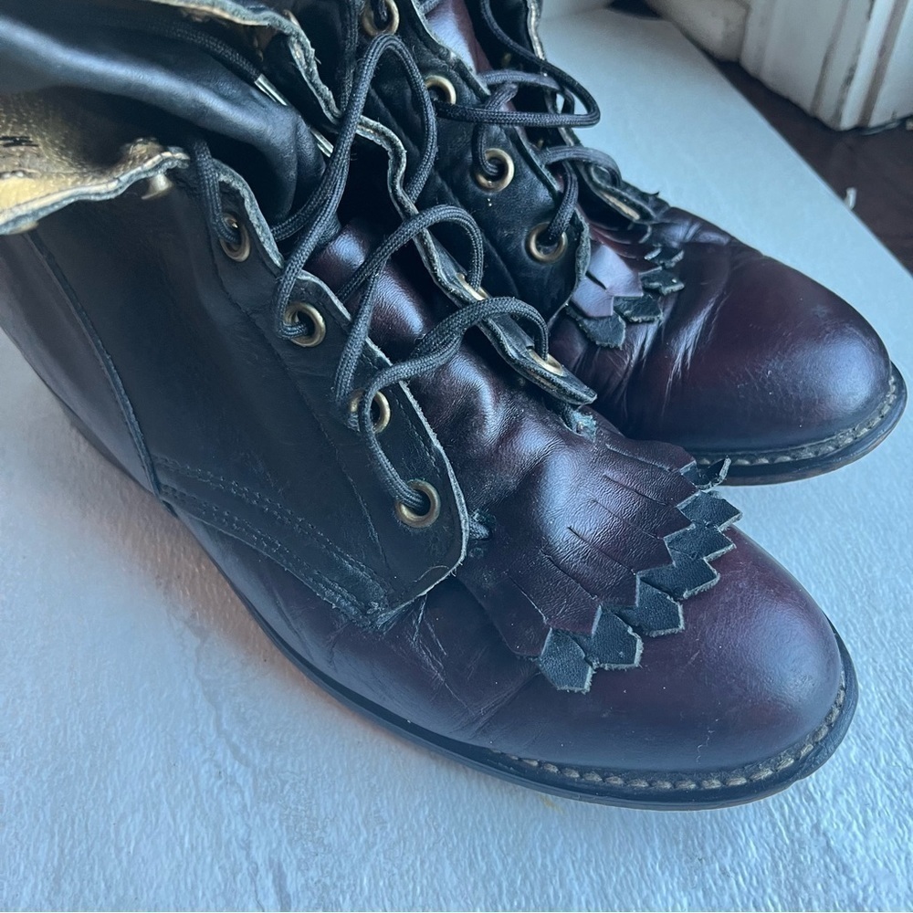 ** LAREDO vintage Black maroon Leather Roper Kiltie Boots 6.5 - Picture 4 of 12